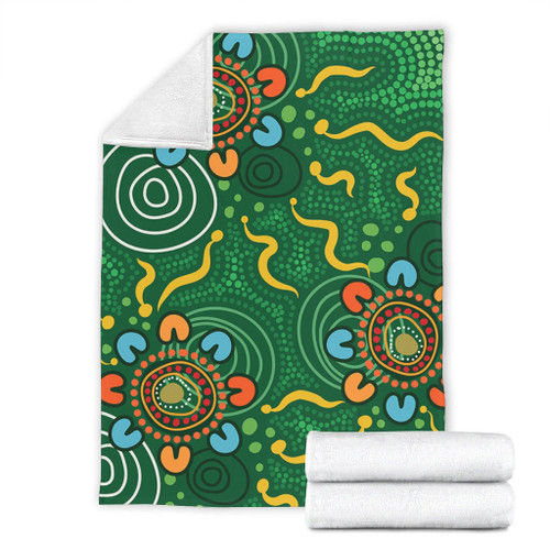 Australia Aboriginal Blanket - Green Painting With Aboriginal Inspired Dot Blanket Australia Aboriginal Blanket - Green Painting With Aboriginal Inspired Dot Blanket
