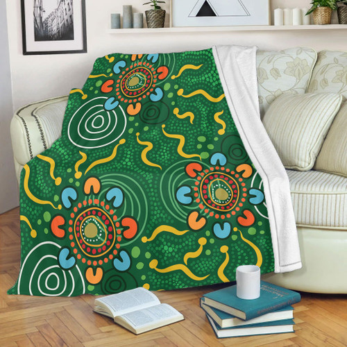 Australia Aboriginal Blanket - Green Painting With Aboriginal Inspired Dot Blanket Australia Aboriginal Blanket - Green Painting With Aboriginal Inspired Dot Blanket