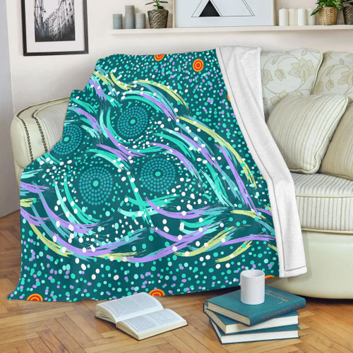 Australia Aboriginal Blanket - Turquoise Dot Dreamtime Blanket Australia Aboriginal Blanket - Turquoise Dot Dreamtime Blanket