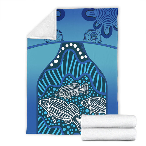 Australia Aboriginal Blanket - Blue Aboriginal Dot With Fish Blanket