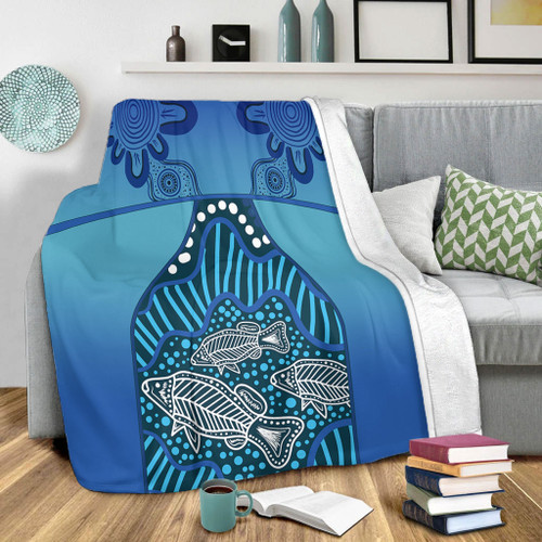 Australia Aboriginal Blanket - Blue Aboriginal Dot With Fish Blanket