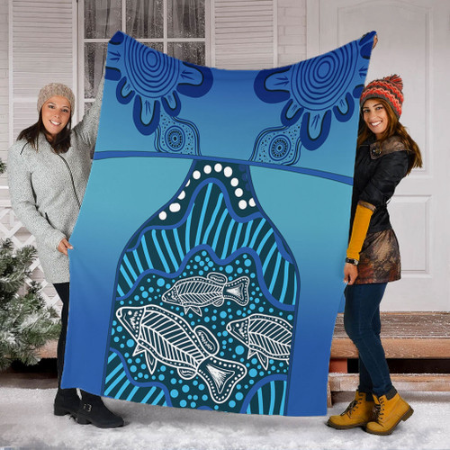 Australia Aboriginal Blanket - Blue Aboriginal Dot With Fish Blanket