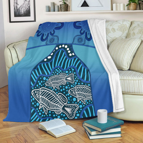 Australia Aboriginal Blanket - Blue Aboriginal Dot With Fish Blanket