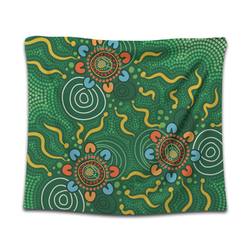 Australia Aboriginal Tapestry - Green Painting With Aboriginal Inspired Dot Tapestry Australia Aboriginal Tapestry - Green Painting With Aboriginal Inspired Dot Tapestry