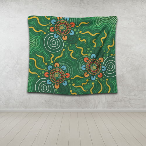 Australia Aboriginal Tapestry - Green Painting With Aboriginal Inspired Dot Tapestry