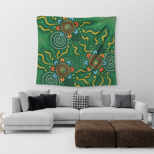 Australia Aboriginal Tapestry - Green Painting With Aboriginal Inspired Dot Tapestry Australia Aboriginal Tapestry - Green Painting With Aboriginal Inspired Dot Tapestry