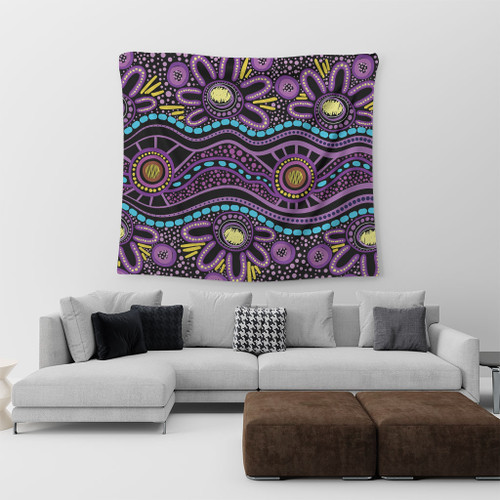 Australia Aboriginal Tapestry - Purple Dot In Aboriginal Style Tapestry Australia Aboriginal Tapestry - Purple Dot In Aboriginal Style Tapestry