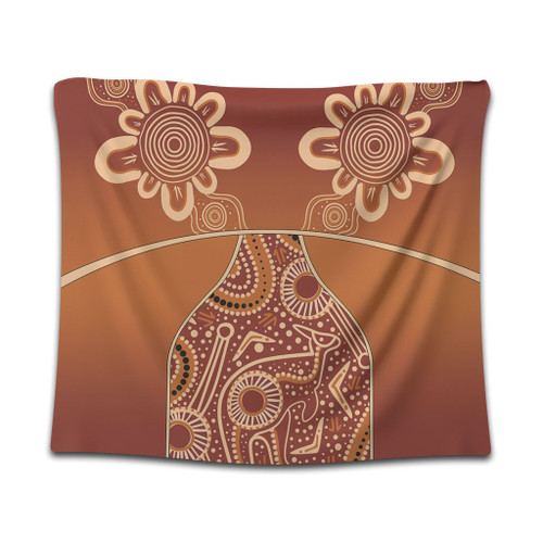Australia Aboriginal Tapestry - Brown Kangaroo In Aboriginal Dot Art Tapestry Australia Aboriginal Tapestry - Brown Kangaroo In Aboriginal Dot Art Tapestry