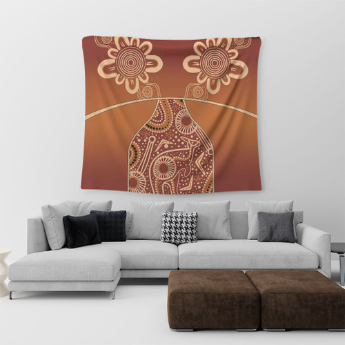 Australia Aboriginal Tapestry - Brown Kangaroo In Aboriginal Dot Art Tapestry Australia Aboriginal Tapestry - Brown Kangaroo In Aboriginal Dot Art Tapestry