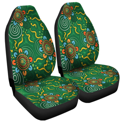 Australia Aboriginal Car Seat Cover - Green Painting With Aboriginal Inspired Dot Car Seat Cover Australia Aboriginal Car Seat Cover - Green Painting With Aboriginal Inspired Dot Car Seat Cover