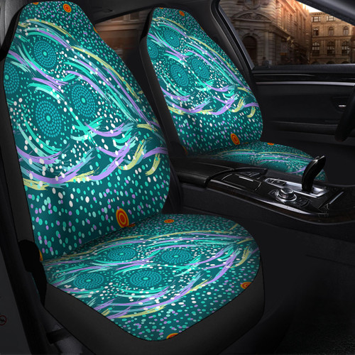 Australia Aboriginal Car Seat Cover - Turquoise Dot Dreamtime Car Seat Cover