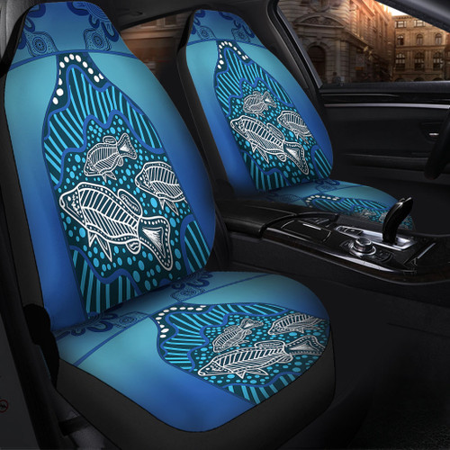 Australia Aboriginal Car Seat Cover - Blue Aboriginal Dot With Fish Car Seat Cover