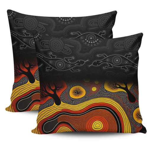 Australia Aboriginal Pillow Cases - Dreaming Trees And Goanna In Dot Pattern Pillow Cases