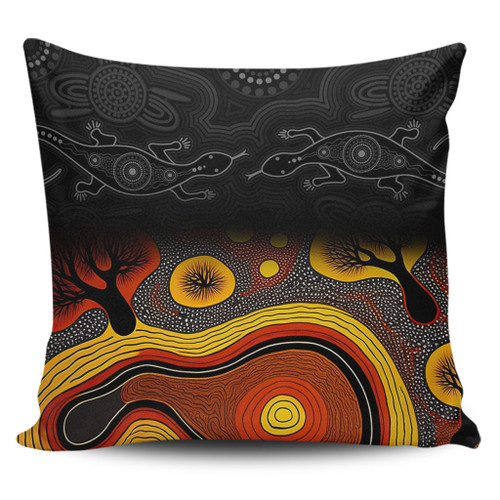 Australia Aboriginal Pillow Cases - Dreaming Trees And Goanna In Dot Pattern Pillow Cases Australia Aboriginal Pillow Cases - Dreaming Trees And Goanna In Dot Pattern Pillow Cases