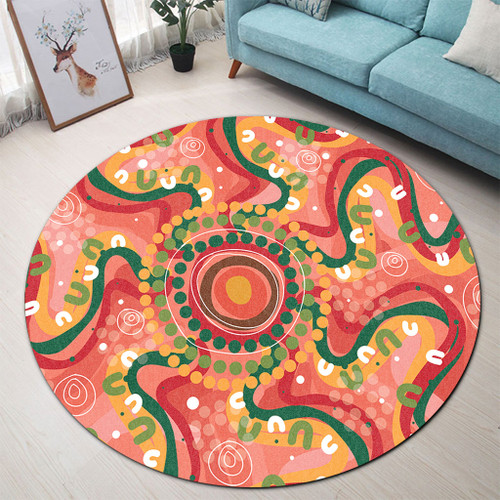 Australia Aboriginal Round Rug - Aboriginal Art Style Abstract Round Rug