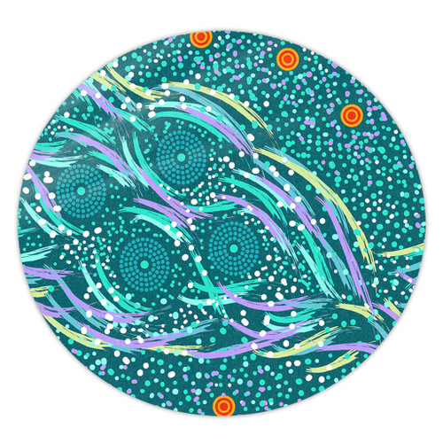 Australia Aboriginal Round Rug - Turquoise Dot Dreamtime Round Rug Australia Aboriginal Round Rug - Turquoise Dot Dreamtime Round Rug