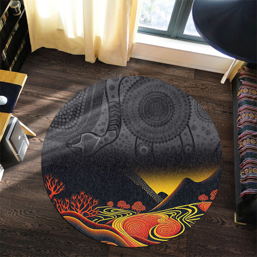 Australia Aboriginal Round Rug - Rainbow Serpent Dreamtime Land Art Inspired Round Rug Australia Aboriginal Round Rug - Rainbow Serpent Dreamtime Land Art Inspired Round Rug