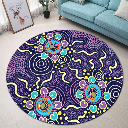 Australia Aboriginal Round Rug - Purple Painting With Aboriginal Inspired Dot Round Rug