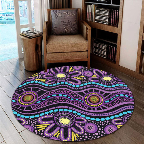Australia Aboriginal Round Rug - Purple Dot In Aboriginal Style Round Rug Australia Aboriginal Round Rug - Purple Dot In Aboriginal Style Round Rug