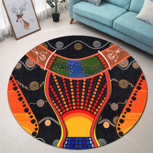 Australia Aboriginal Round Rug - Indigenous Dot With Boomerang Inspired Round Rug