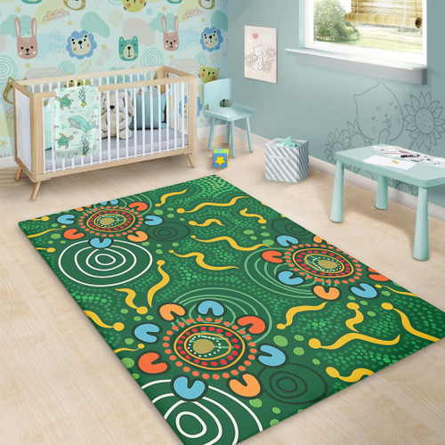 Australia Aboriginal Area Rug - Green Painting With Aboriginal Inspired Dot Area Rug Australia Aboriginal Area Rug - Green Painting With Aboriginal Inspired Dot Area Rug