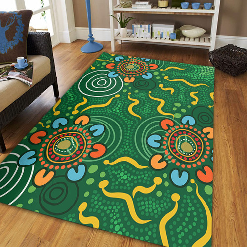 Australia Aboriginal Area Rug - Green Painting With Aboriginal Inspired Dot Area Rug Australia Aboriginal Area Rug - Green Painting With Aboriginal Inspired Dot Area Rug