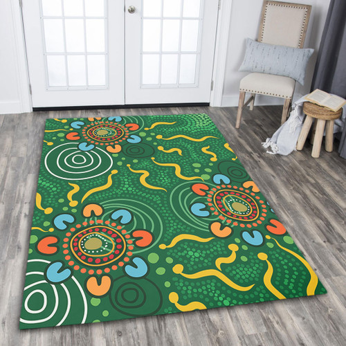 Australia Aboriginal Area Rug - Green Painting With Aboriginal Inspired Dot Area Rug Australia Aboriginal Area Rug - Green Painting With Aboriginal Inspired Dot Area Rug