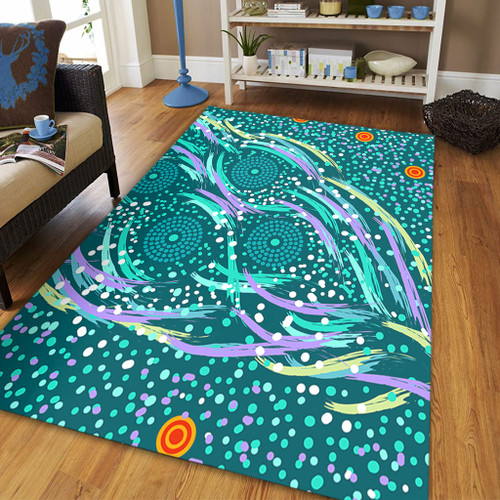 Australia Aboriginal Area Rug - Turquoise Dot Dreamtime Area Rug Australia Aboriginal Area Rug - Turquoise Dot Dreamtime Area Rug