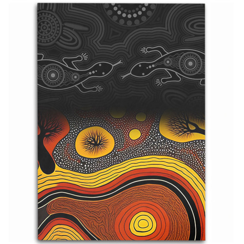 Australia Aboriginal Area Rug - Dreaming Trees And Goanna In Dot Pattern Area Rug Australia Aboriginal Area Rug - Dreaming Trees And Goanna In Dot Pattern Area Rug