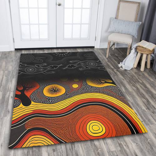 Australia Aboriginal Area Rug - Dreaming Trees And Goanna In Dot Pattern Area Rug Australia Aboriginal Area Rug - Dreaming Trees And Goanna In Dot Pattern Area Rug