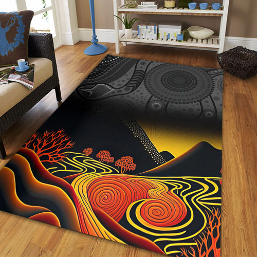 Australia Aboriginal Area Rug - Rainbow Serpent Dreamtime Land Art Inspired Area Rug Australia Aboriginal Area Rug - Rainbow Serpent Dreamtime Land Art Inspired Area Rug