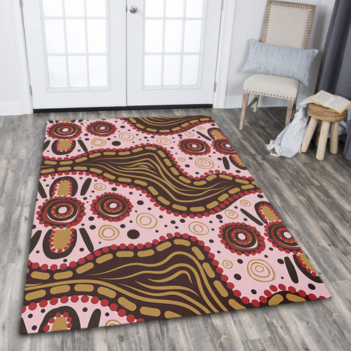 Australia Aboriginal Area Rug - Aboriginal Inspired With Pink Background Area Rug Australia Aboriginal Area Rug - Aboriginal Inspired With Pink Background Area Rug