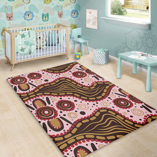 Australia Aboriginal Area Rug - Aboriginal Inspired With Pink Background Area Rug Australia Aboriginal Area Rug - Aboriginal Inspired With Pink Background Area Rug