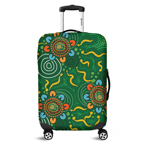 Australia Aboriginal Luggage Cover - Green Painting With Aboriginal Inspired Dot Luggage Cover Australia Aboriginal Luggage Cover - Green Painting With Aboriginal Inspired Dot Luggage Cover