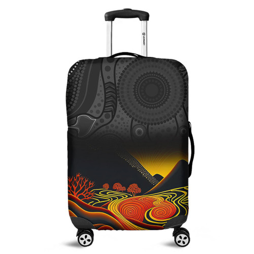 Australia Aboriginal Luggage Cover - Rainbow Serpent Dreamtime Land Art Inspired Luggage Cover Australia Aboriginal Luggage Cover - Rainbow Serpent Dreamtime Land Art Inspired Luggage Cover