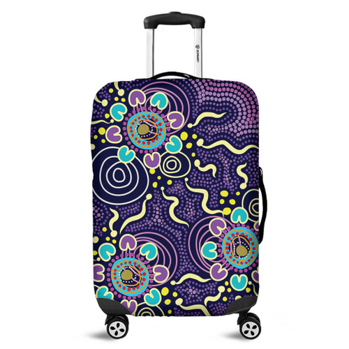 Australia Aboriginal Luggage Cover - Purple Painting With Aboriginal Inspired Dot Luggage Cover Australia Aboriginal Luggage Cover - Purple Painting With Aboriginal Inspired Dot Luggage Cover