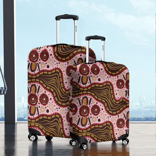 Australia Aboriginal Luggage Cover - Aboriginal Inspired With Pink Background Luggage Cover