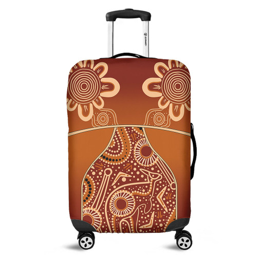 Australia Aboriginal Luggage Cover - Brown Kangaroo In Aboriginal Dot Art Luggage Cover Australia Aboriginal Luggage Cover - Brown Kangaroo In Aboriginal Dot Art Luggage Cover
