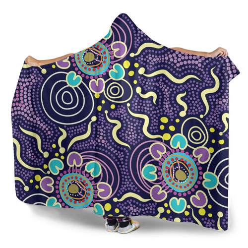Australia Aboriginal Hooded Blanket - Purple Painting With Aboriginal Inspired Dot Hooded Blanket Australia Aboriginal Hooded Blanket - Purple Painting With Aboriginal Inspired Dot Hooded Blanket