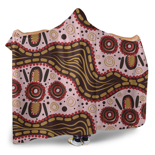 Australia Aboriginal Hooded Blanket - Aboriginal Inspired With Pink Background Hooded Blanket Australia Aboriginal Hooded Blanket - Aboriginal Inspired With Pink Background Hooded Blanket