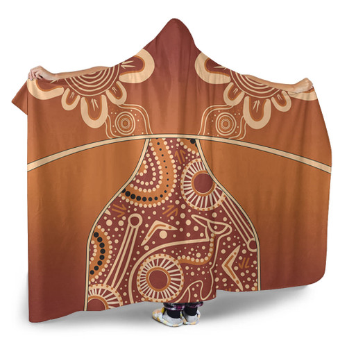 Australia Aboriginal Hooded Blanket - Brown Kangaroo In Aboriginal Dot Art Hooded Blanket Australia Aboriginal Hooded Blanket - Brown Kangaroo In Aboriginal Dot Art Hooded Blanket