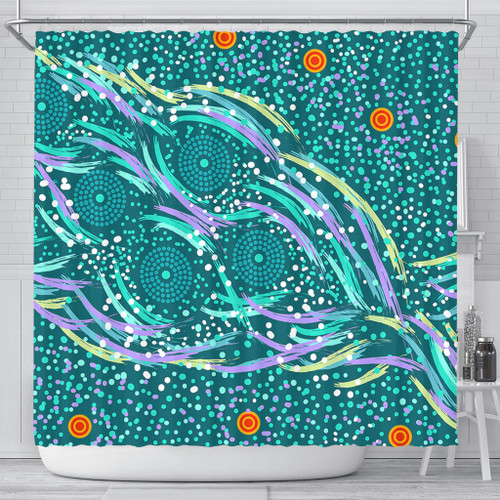 Australia Aboriginal Shower Curtain - Turquoise Dot Dreamtime Shower Curtain