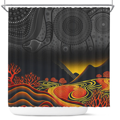 Australia Aboriginal Shower Curtain - Rainbow Serpent Dreamtime Land Art Inspired Shower Curtain