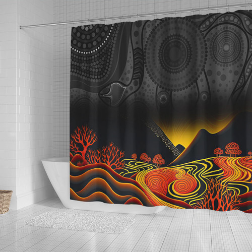 Australia Aboriginal Shower Curtain - Rainbow Serpent Dreamtime Land Art Inspired Shower Curtain