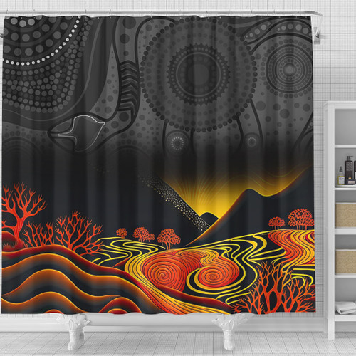 Australia Aboriginal Shower Curtain - Rainbow Serpent Dreamtime Land Art Inspired Shower Curtain