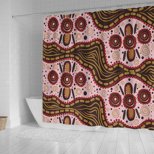 Australia Aboriginal Shower Curtain - Aboriginal Inspired With Pink Background Shower Curtain Australia Aboriginal Shower Curtain - Aboriginal Inspired With Pink Background Shower Curtain