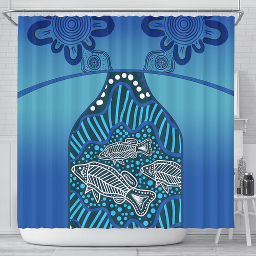 Australia Aboriginal Shower Curtain - Blue Aboriginal Dot With Fish Shower Curtain Australia Aboriginal Shower Curtain - Blue Aboriginal Dot With Fish Shower Curtain
