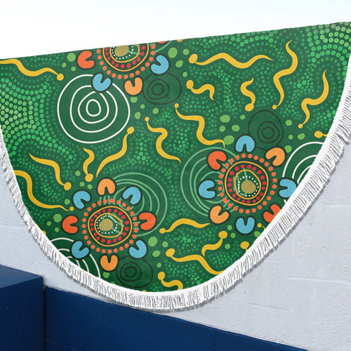 Australia Aboriginal Beach Blanket - Green Painting With Aboriginal Inspired Dot Beach Blanket Australia Aboriginal Beach Blanket - Green Painting With Aboriginal Inspired Dot Beach Blanket