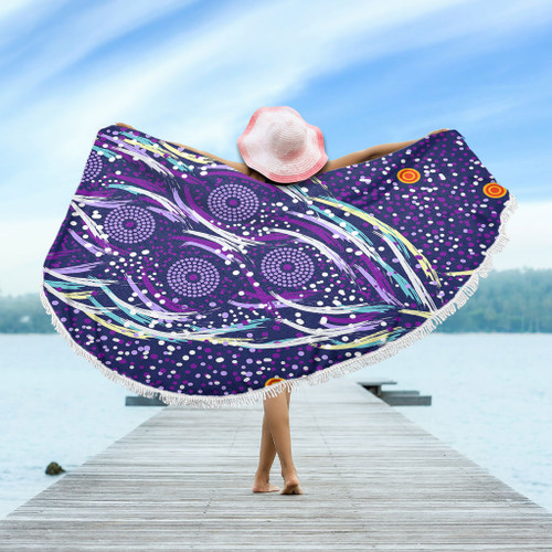 Australia Aboriginal Beach Blanket - Purple Dot Dreamtime Beach Blanket Australia Aboriginal Beach Blanket - Purple Dot Dreamtime Beach Blanket