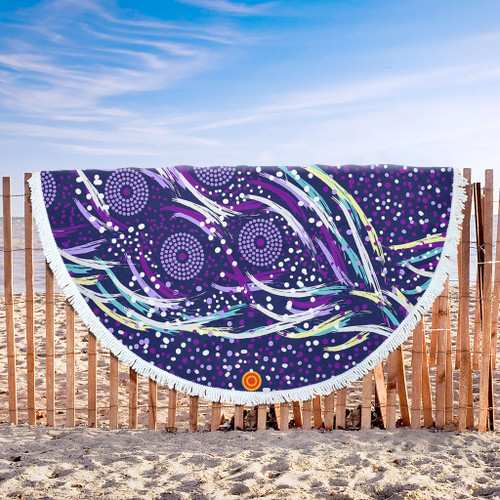Australia Aboriginal Beach Blanket - Purple Dot Dreamtime Beach Blanket Australia Aboriginal Beach Blanket - Purple Dot Dreamtime Beach Blanket